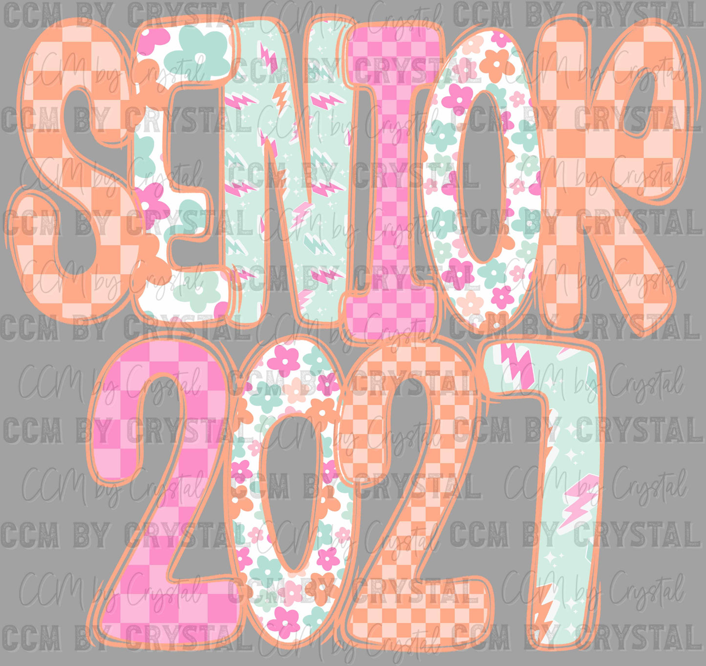 Senior 2027 Checkered Floral Flowers Ready to Press Transfer DTF Transfer Sublimation Transfer