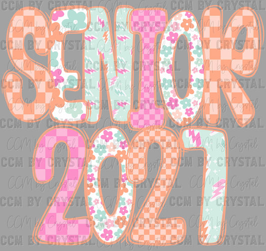 Senior 2027 Checkered Floral Flowers Ready to Press Transfer DTF Transfer Sublimation Transfer