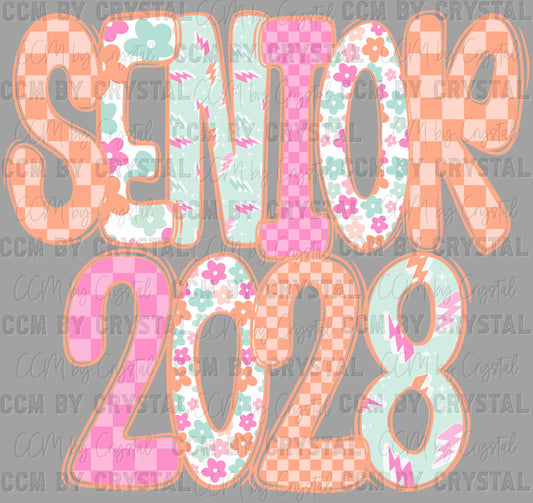Senior 2028 Checkered Floral Flowers Ready to Press Transfer DTF Transfer Sublimation Transfer