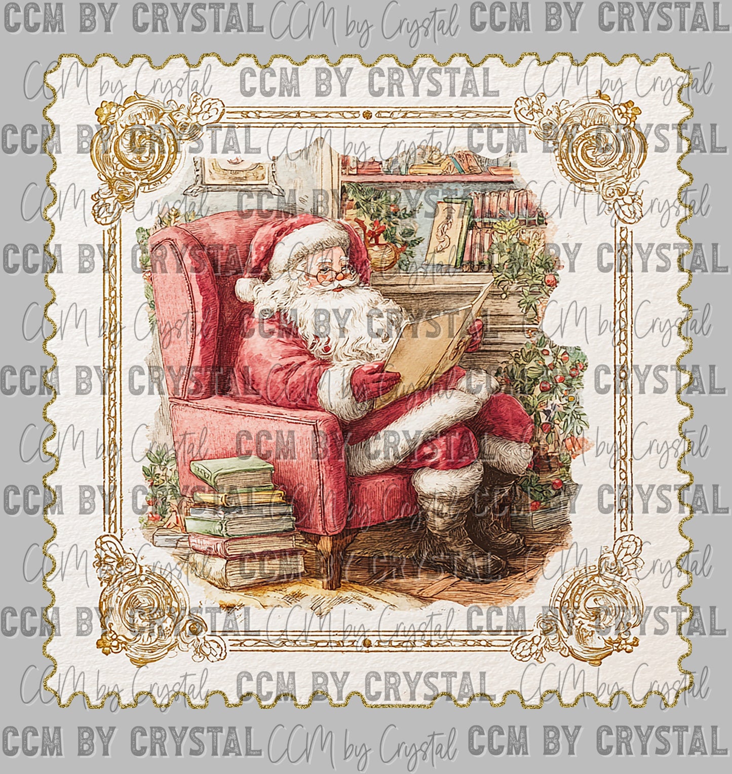 Santa Vintage Stamp Christmas Ready to Press Transfer DTF Transfer Sublimation Transfer