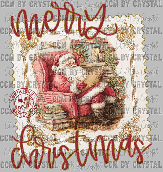 Merry Christmas Santa Vintage Stamp Ready to Press Transfer DTF Transfer Sublimation Transfer