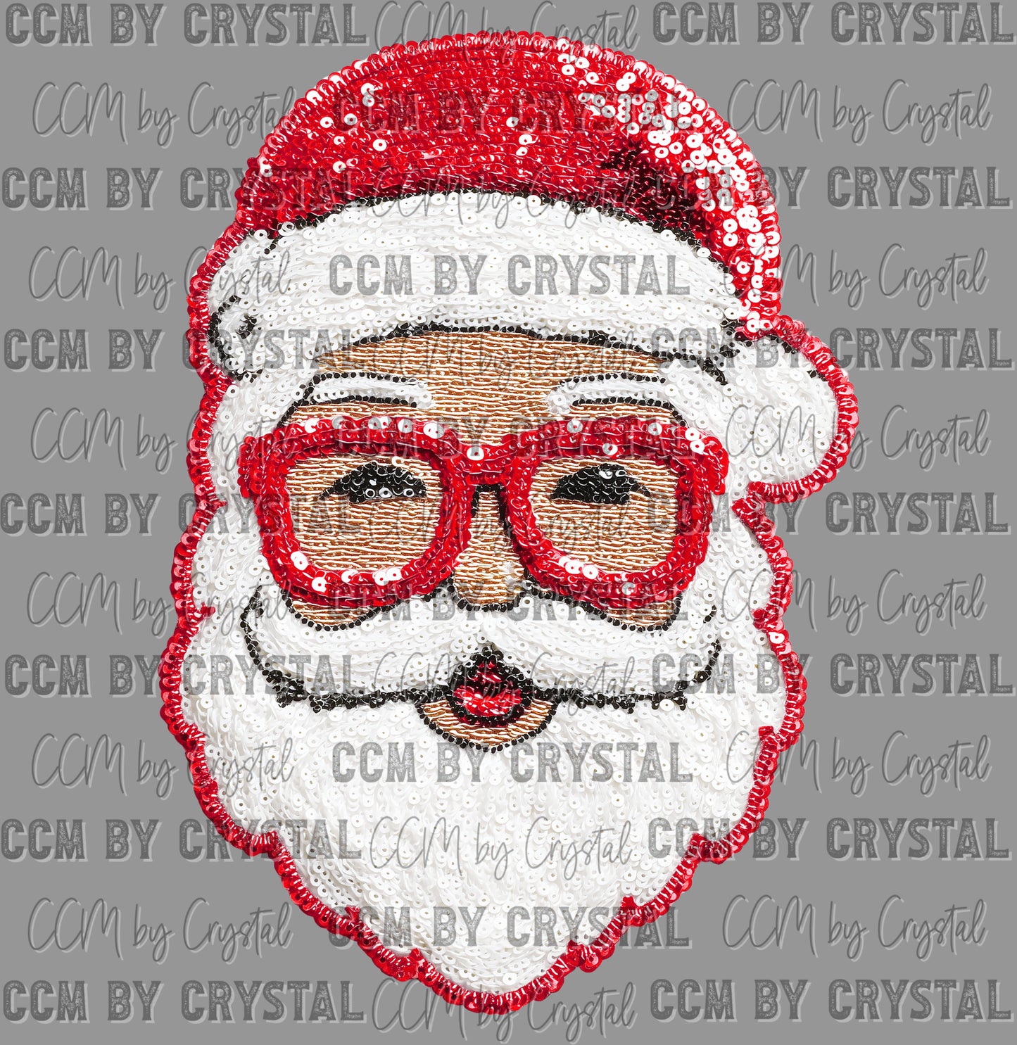 Santa with Glasses Christmas Faux Fake Sequin Ready to Press Transfer DTF Transfer Sublimation Transfer