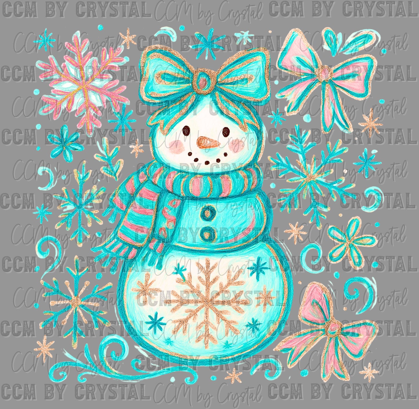 Snowman Christmas Faux Glitter Winter Ready to Press Transfer DTF Transfer Sublimation Transfer