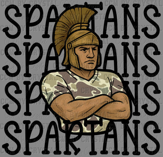 Spartans Camo Stacked Sports Mascot Ready to Press Transfer DTF Transfer Sublimation Transfer