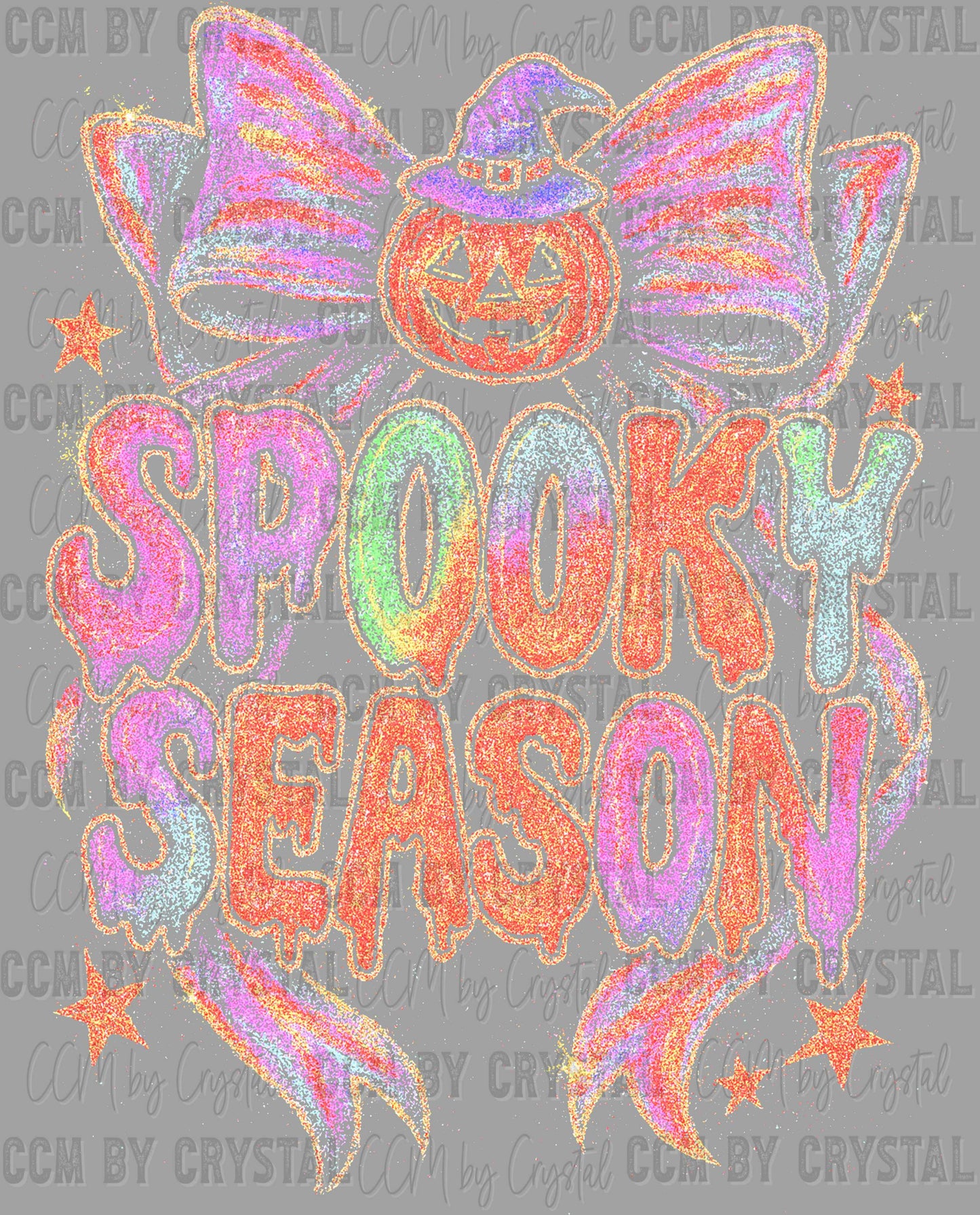Spooky Season Pumpkin Witch Hat Halloween Fall Stars Faux Glitter Ready to Press Transfer DTF Transfer Sublimation Transfer