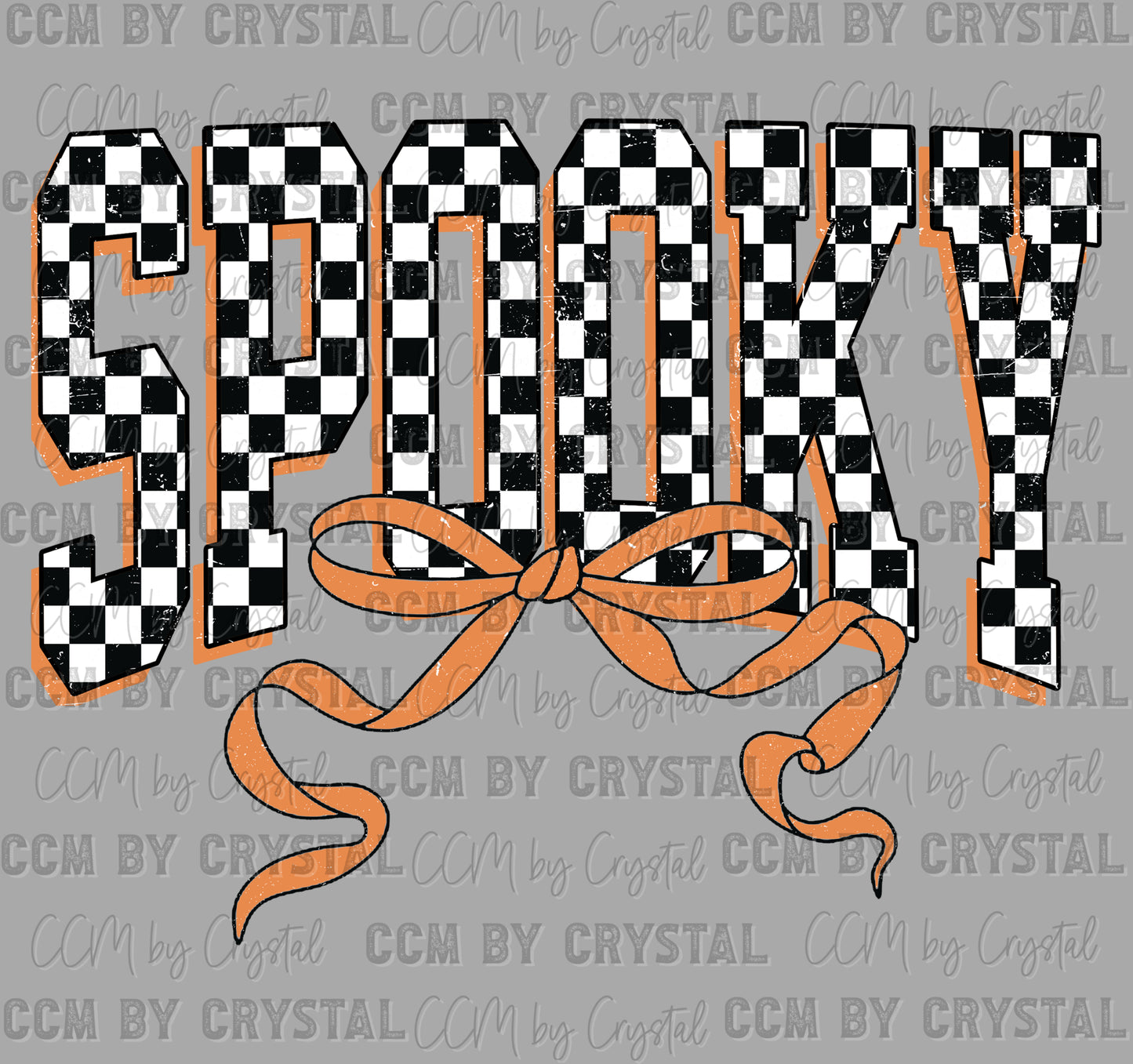 Spooky Bow Checkered Distressed Fall Halloween Ready to Press Transfer DTF Transfer Sublimation Transfer