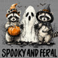 Spooky and Feral Raccoons Halloween Ghost Pumpkin Ready to Press Transfer DTF Transfer Sublimation Transfer