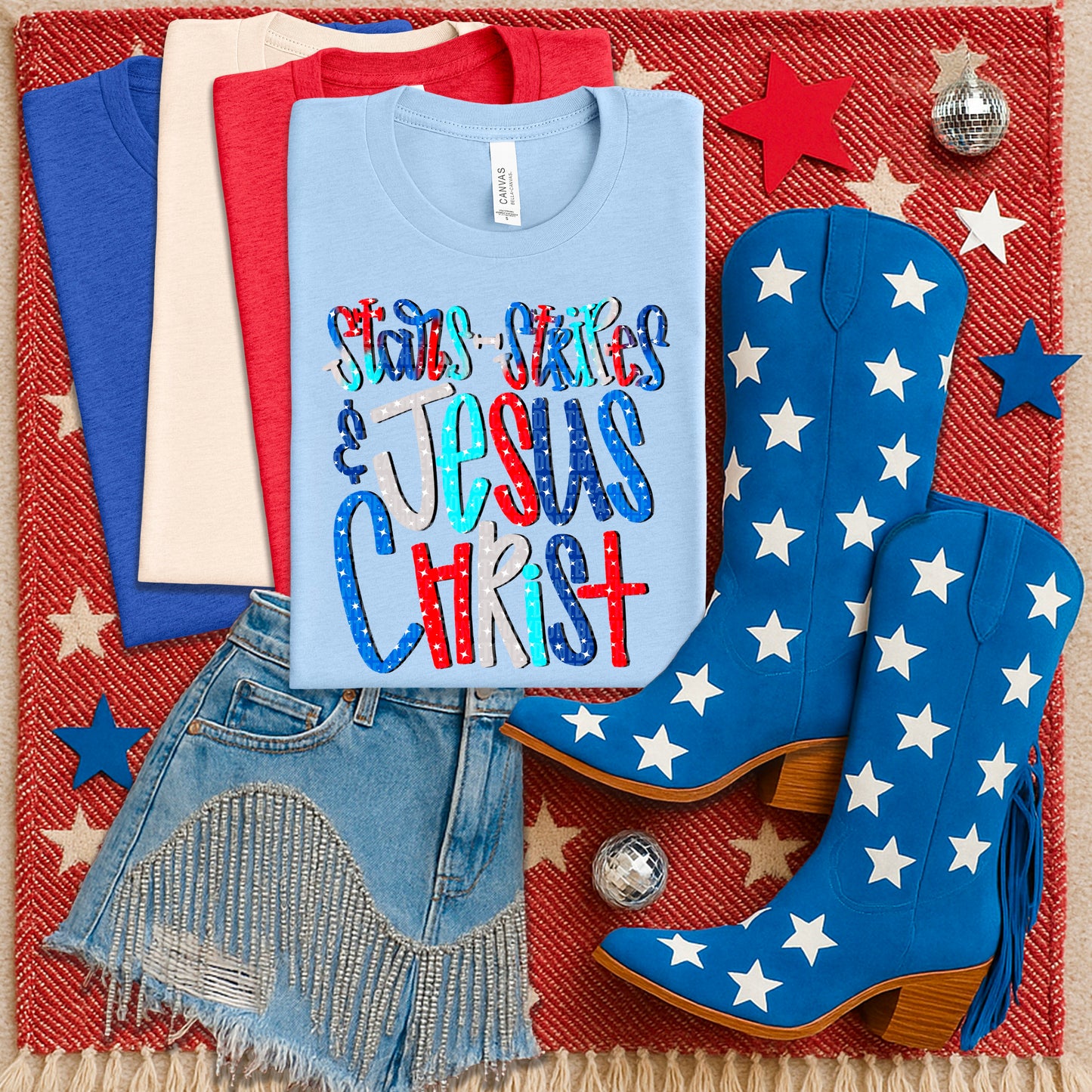 Stars Stripes and Jesus Christ 4th of July USA Faith Ready to Press Transfer DTF Transfer Sublimation Transfer