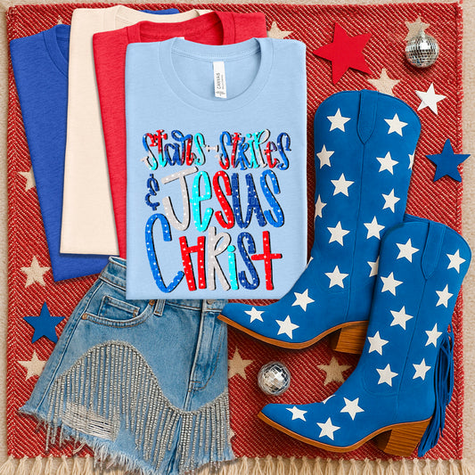 Stars Stripes and Jesus Christ 4th of July USA Faith Ready to Press Transfer DTF Transfer Sublimation Transfer