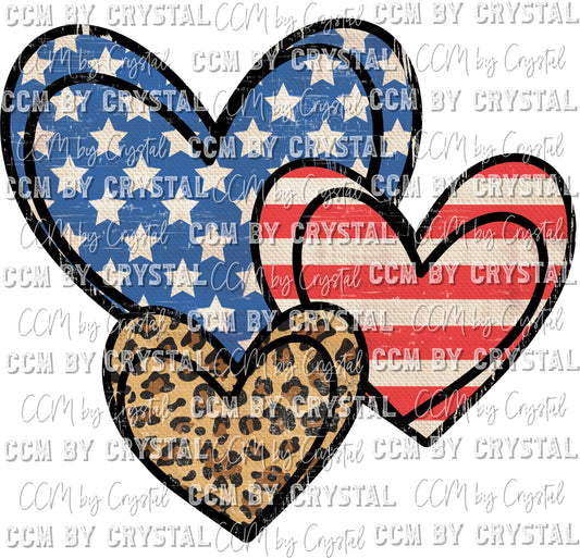 Stars and Stripes Leopard Hearts Ready to Press Transfer