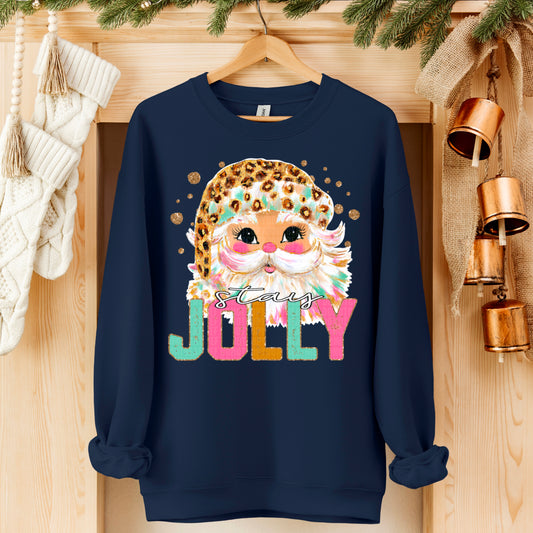 Stay Jolly Santa Faux Glitter Ready to Press Transfer DTF Transfer Sublimation Transfer