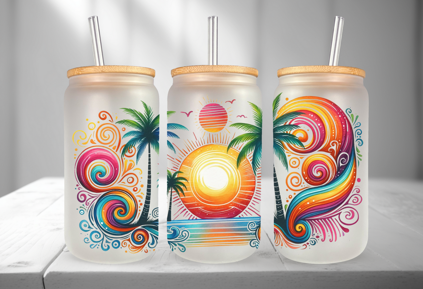 Summer Sunset UV Transfer 16oz Libby Glass Can Wrap Ready to Apply