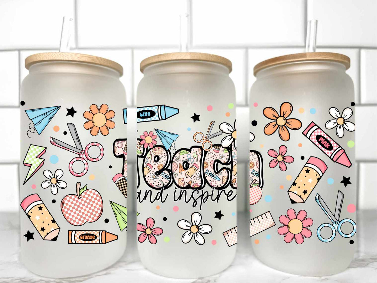 Teach and Inspire UV Transfer 16oz Libby Glass Can Wrap Ready to Apply