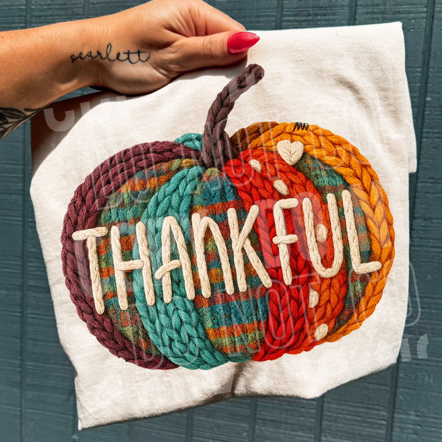 Thankful Pumpkin Fake Faux Yarn Fall Ready to Press Transfer Instant Peel DTF Transfer Sublimation Transfer