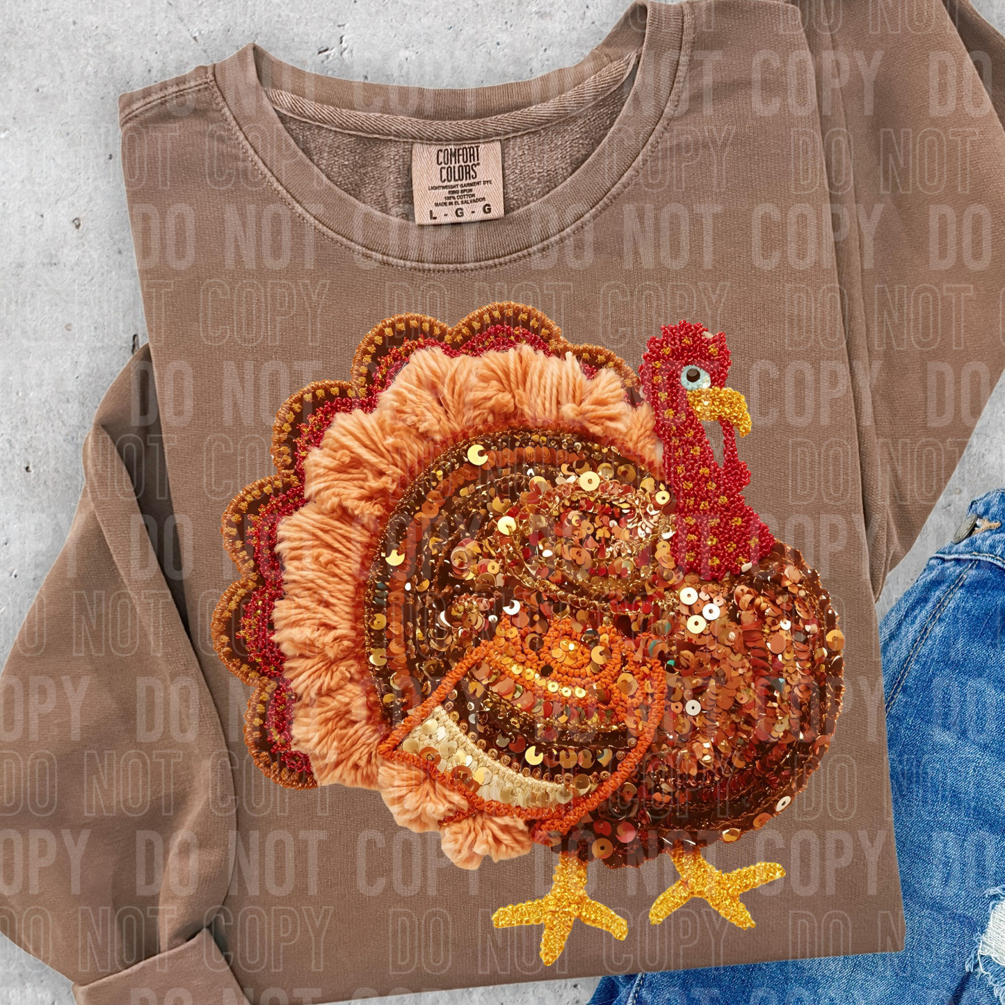 Turkey Thanksgiving Fall Faux Fake Sequins Fake Yarn Ready to Press Transfer Instant Peel DTF Transfer Sublimation Transfer