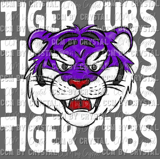 Tiger Cubs Purple Mascot Ready to Press Transfer