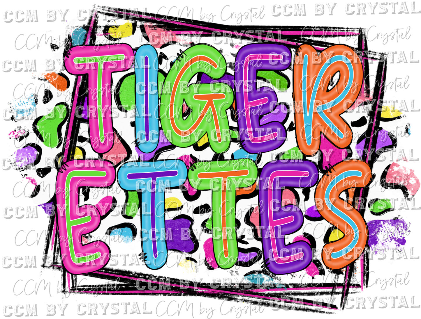 Tigerettes Colorful Leopard Background Mascot Ready to Press Transfer