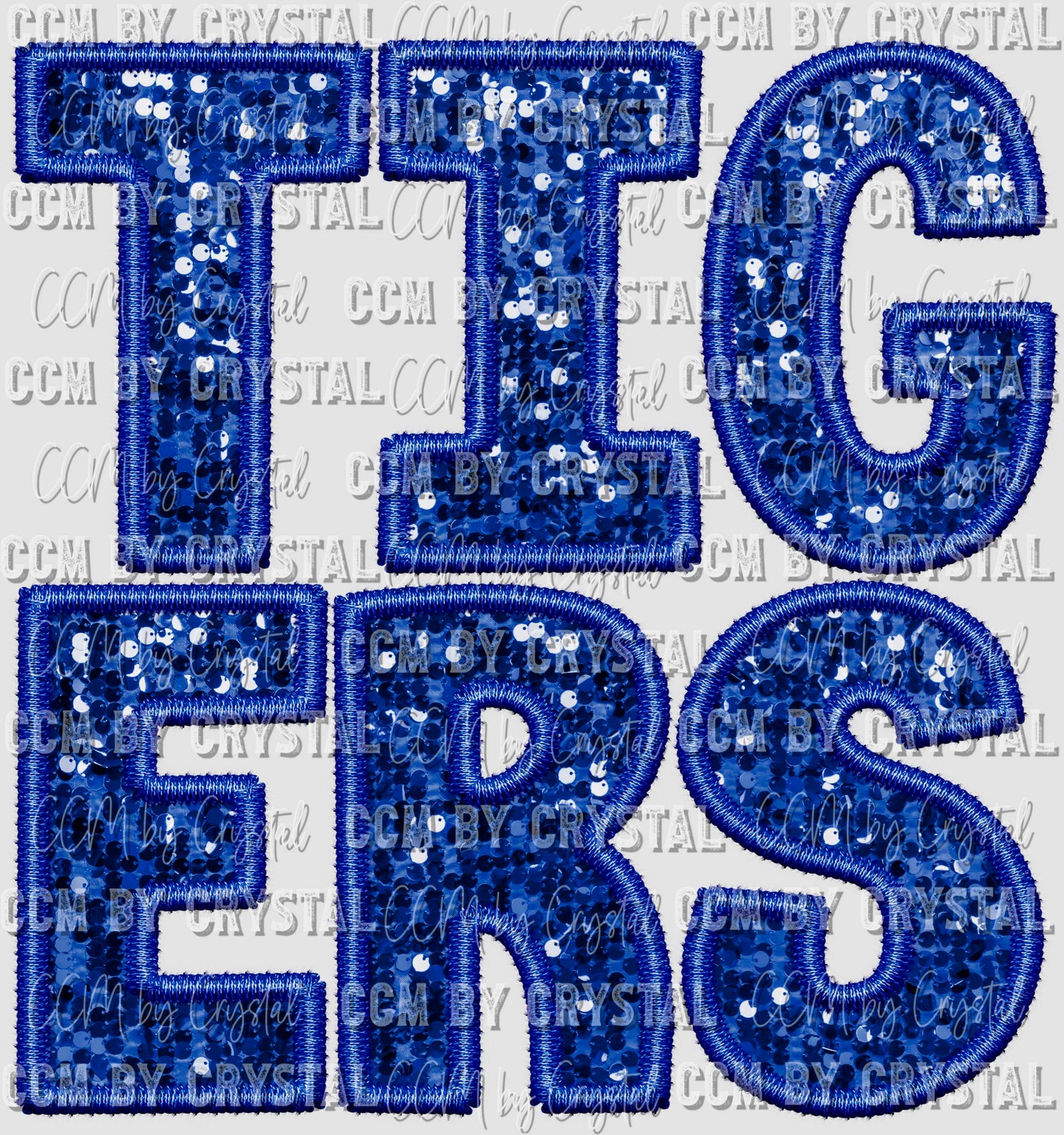 Tigers Blue Faux Sequins Faux Embroidery Mascot Ready to Press Transfer