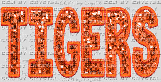 Tigers Orange Faux Sequins Faux Embroidery PNG Digital File ONLY