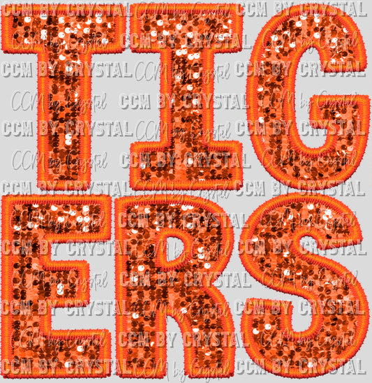 Tigers Orange Faux Sequins Faux Embroidery PNG Digital File ONLY