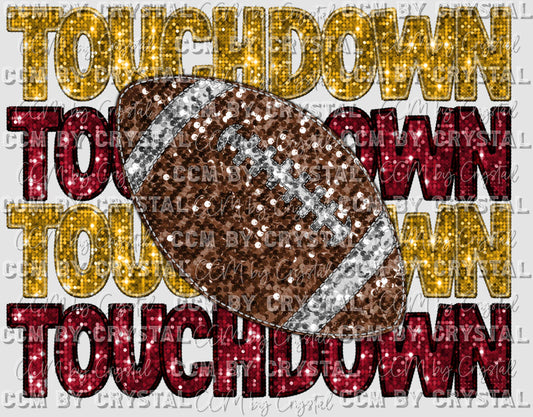 Touchdown Season Football Faux Embroidery Faux Sequins Ready to Press Transfer