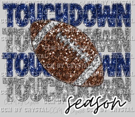 Touchdown Season Football Faux Embroidery Faux Sequins Ready to Press Transfer