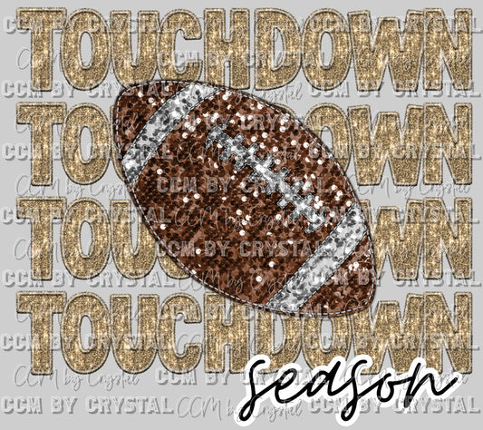 Touchdown Season Football Faux Embroidery Faux Sequins Ready to Press Transfer