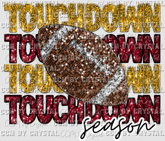 Touchdown Season Football Faux Embroidery Faux Sequins Ready to Press Transfer