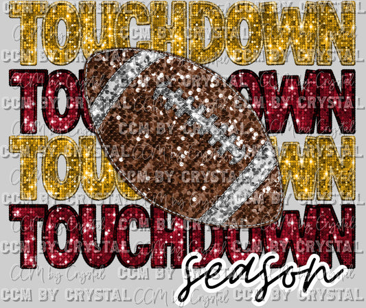 Touchdown Season Football Faux Embroidery Faux Sequins Ready to Press Transfer