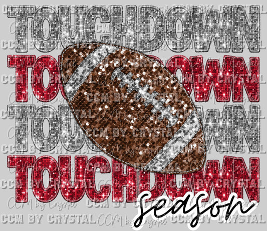 Touchdown Season Football Faux Embroidery Faux Sequins Ready to Press Transfer