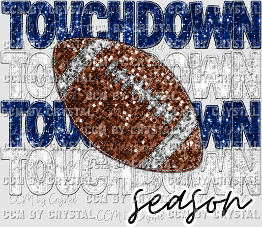 Touchdown Season Football Faux Embroidery Faux Sequins Ready to Press Transfer