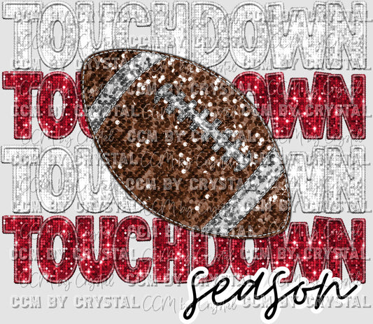 Touchdown Season Football Faux Embroidery Faux Sequins Ready to Press Transfer