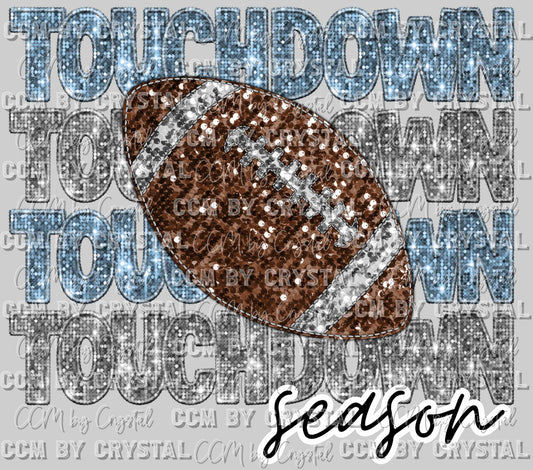 Touchdown Season Football Faux Embroidery Faux Sequins Ready to Press Transfer