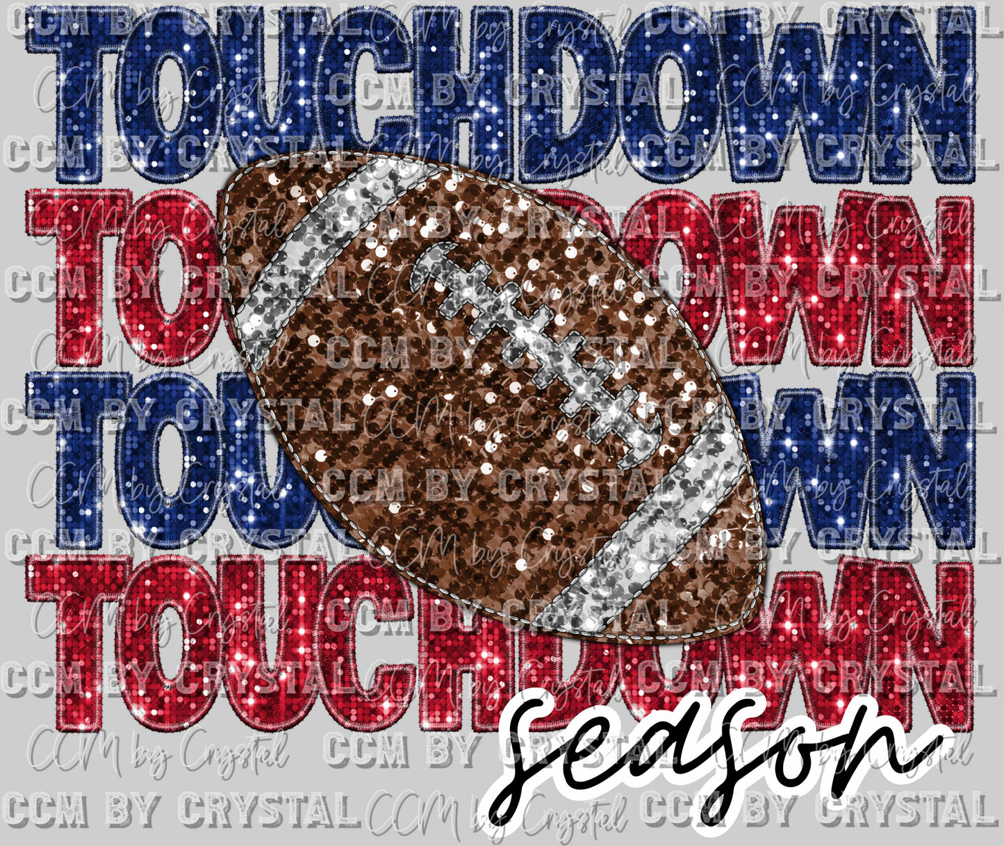 Touchdown Season Football Faux Embroidery Faux Sequins Ready to Press Transfer