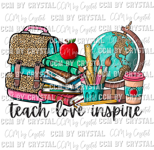 Teach Love Inspire Leopard Print Teacher Ready to Press Transfer