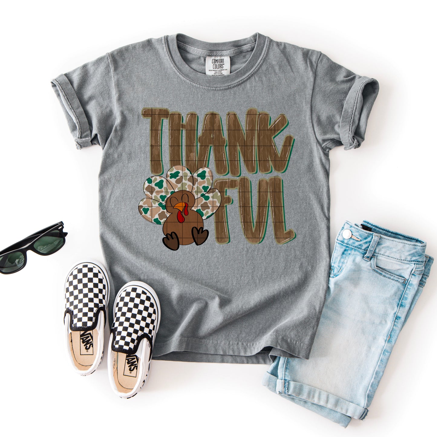 Thankful Camo Boy Turkey Thanksgiving Fall Ready to Press Transfer DTF Transfer Sublimation Transfer