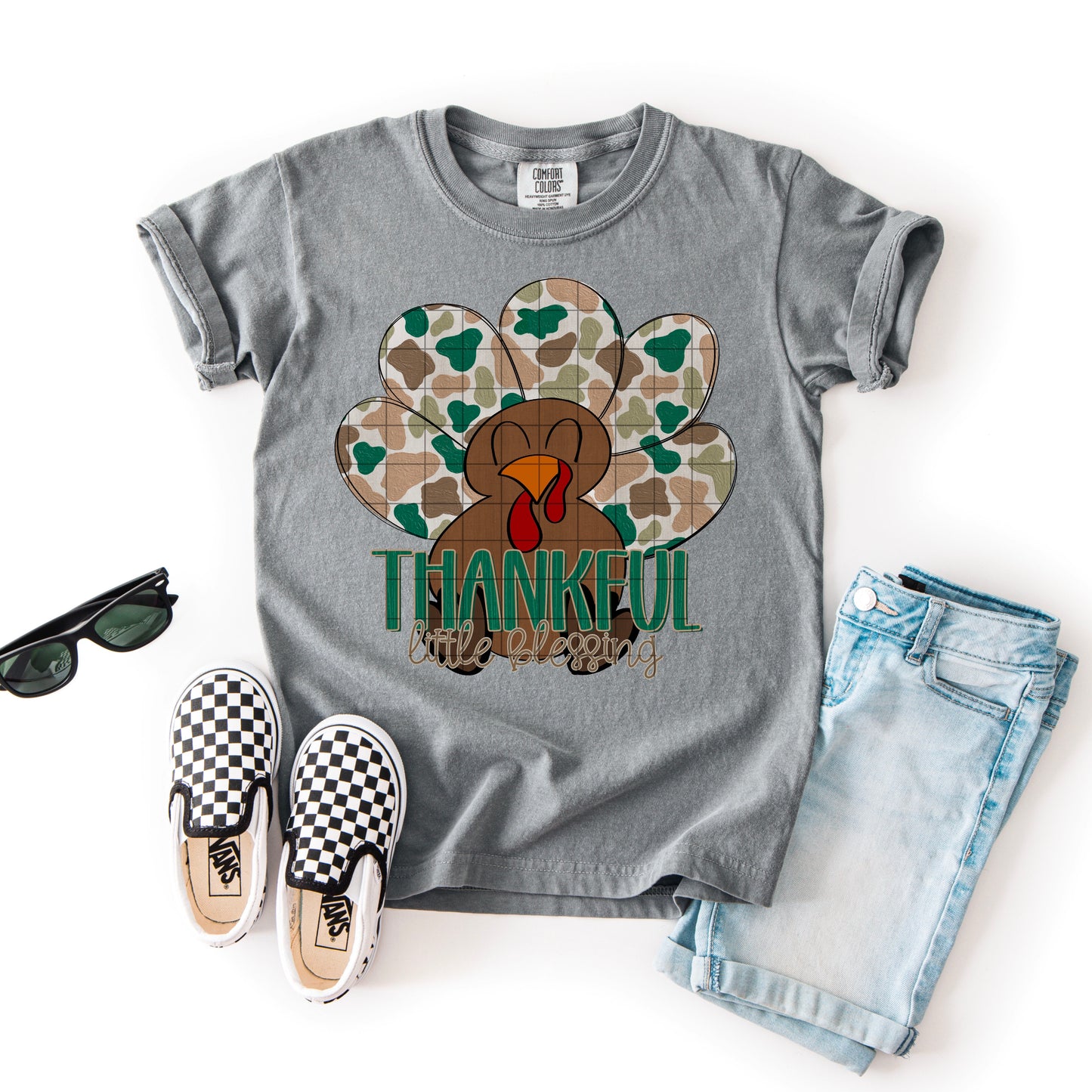 Thankful Camo Boy Turkey Thanksgiving Fall Ready to Press Transfer DTF Transfer Sublimation Transfer