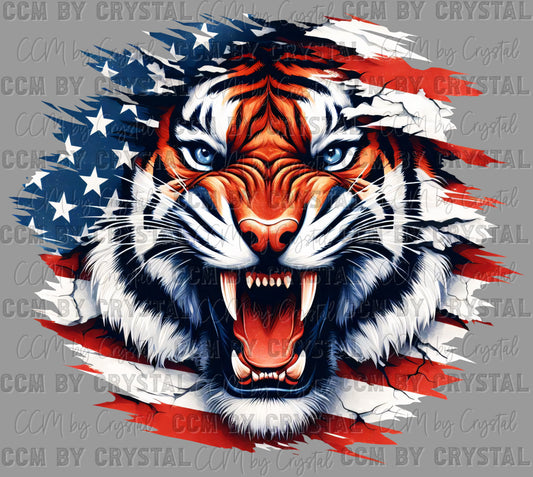 Tiger Mascot Sports American Flag Ready to Press Transfer DTF Transfer Sublimation Transfer