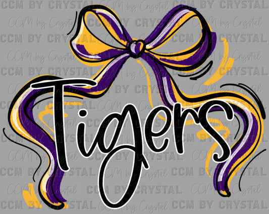 Tigers Bow Ribbon Sports Mascot Ready to Press Transfer DTF Transfer Sublimation Transfer