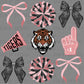 Tigers Coquette Cheer Pink Ribbon Sports Mascot Ready to Press Transfer DTF Transfer Sublimation Transfer