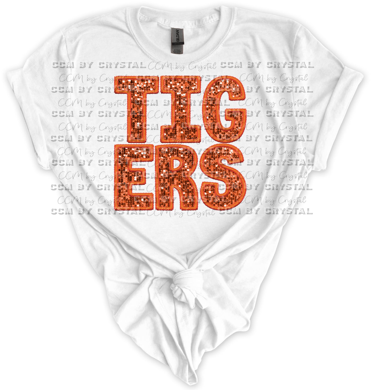 Tigers Block Orange Sequins Print Gildan Softstyle T-Shirt