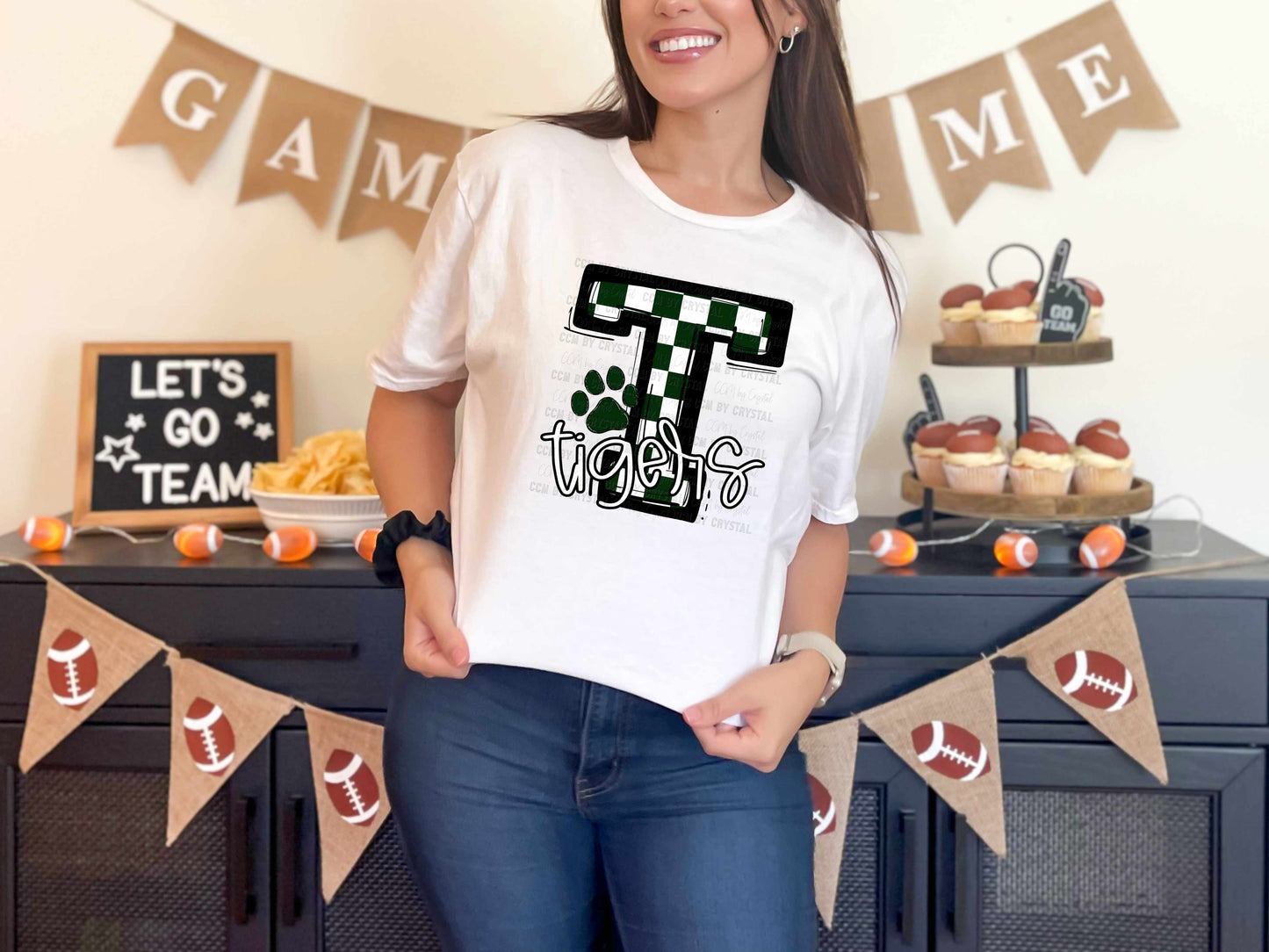 Tigers Checkered Paw Sports Mascot Ready to Press Transfer DTF Transfer Sublimation Transfer