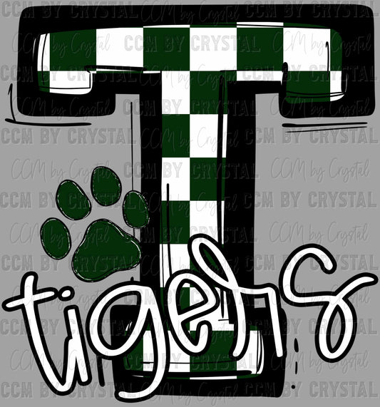 Tigers Checkered Paw Sports Mascot Ready to Press Transfer DTF Transfer Sublimation Transfer