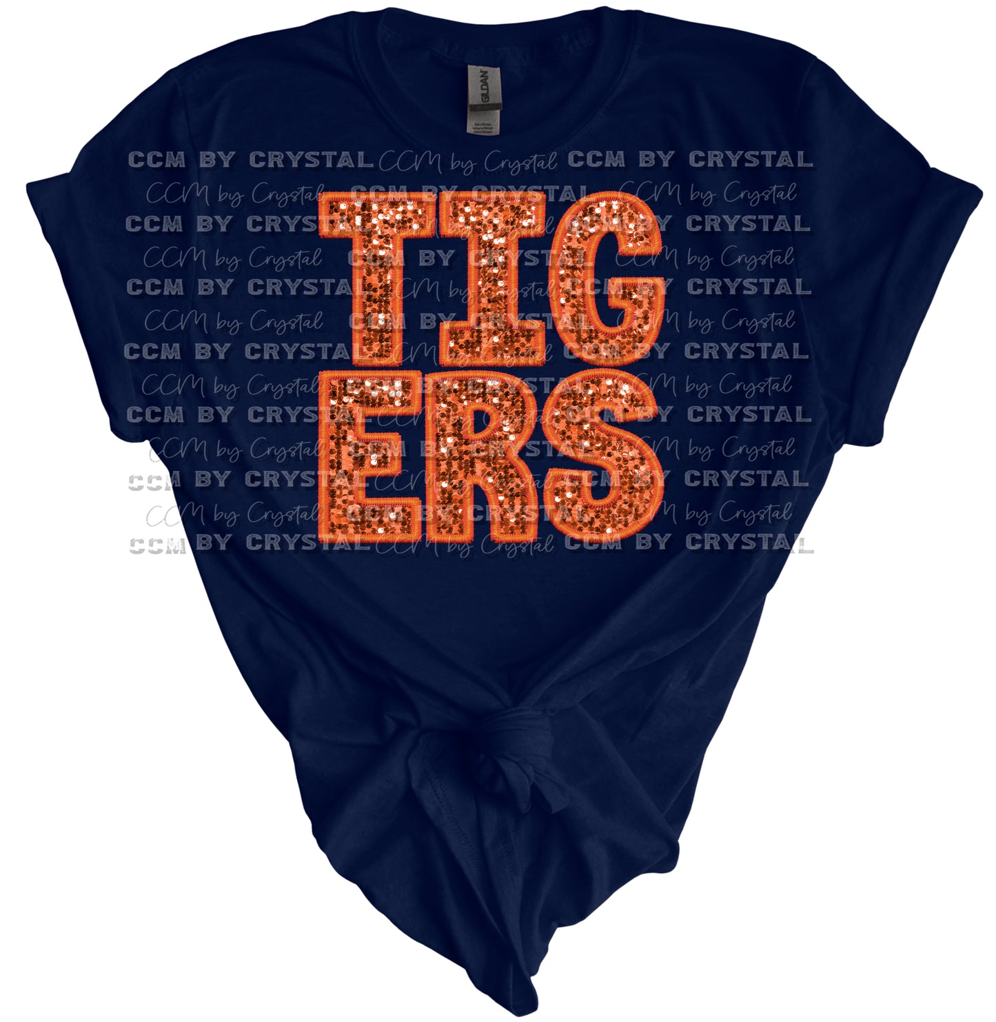 Tigers Block Orange Sequins Print Gildan Softstyle T-Shirt