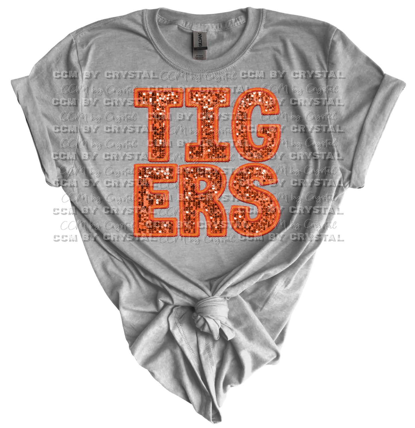 Tigers Block Orange Sequins Print Gildan Softstyle T-Shirt