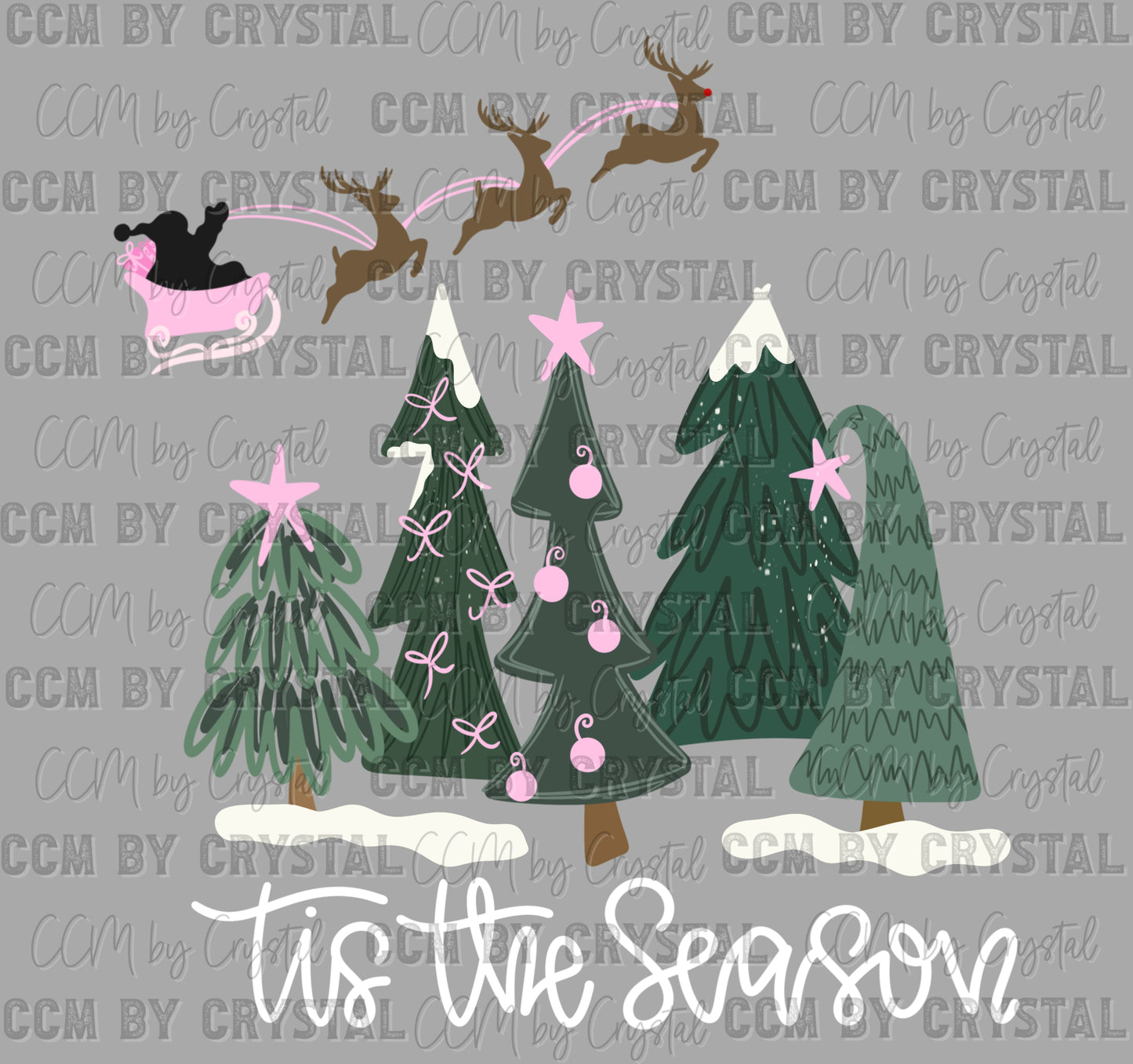 Tis the Season Christmas Tree Santa Sleigh Ready to Press Transfer DTF Transfer Sublimation Transfer