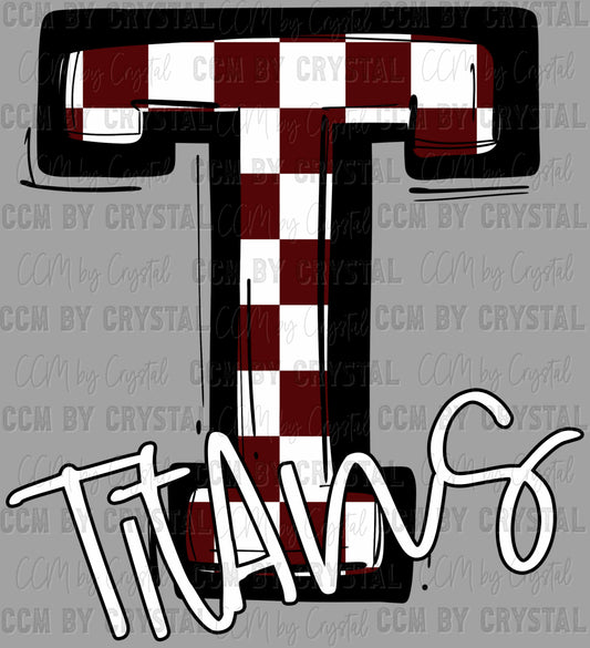 Titans Checkered Maroon Sports Mascot Ready to Press Transfer DTF Transfer Sublimation Transfer