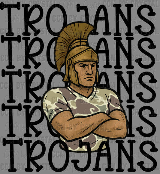 Trojans Camo Stacked Sports Mascot Ready to Press Transfer DTF Transfer Sublimation Transfer