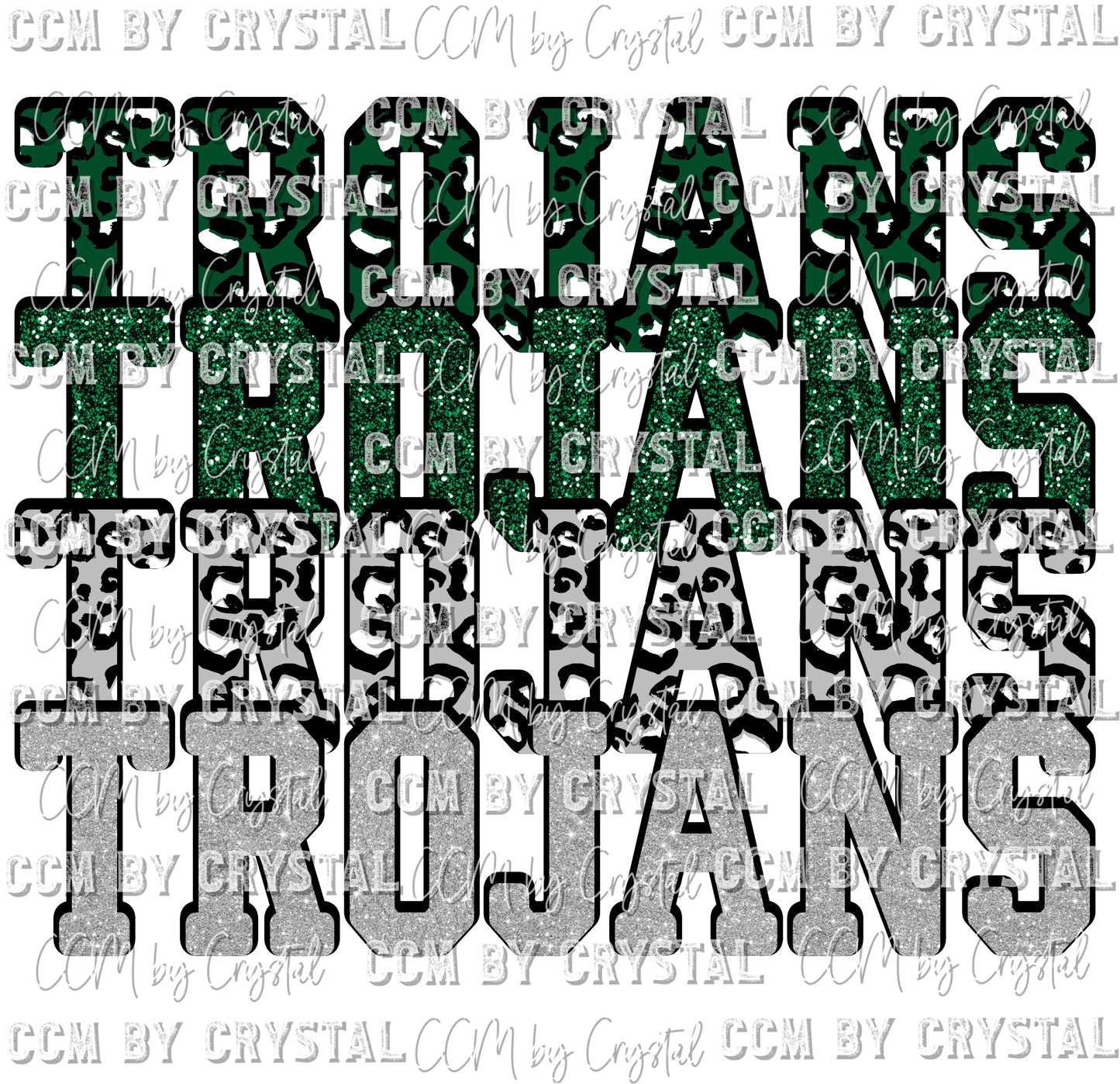 Trojans Green and Silver Leopard Print Ready to Press Transfer