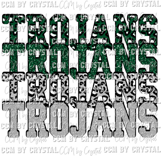 Trojans Green and Silver Leopard Print Ready to Press Transfer
